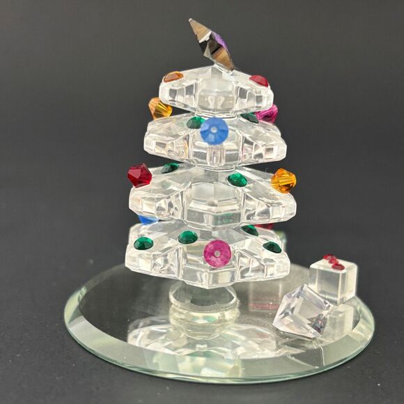 Vintage Decorated Crystal Christmas Tree Figurine Holiday Mirror Base Festive - Picture 3 of 6